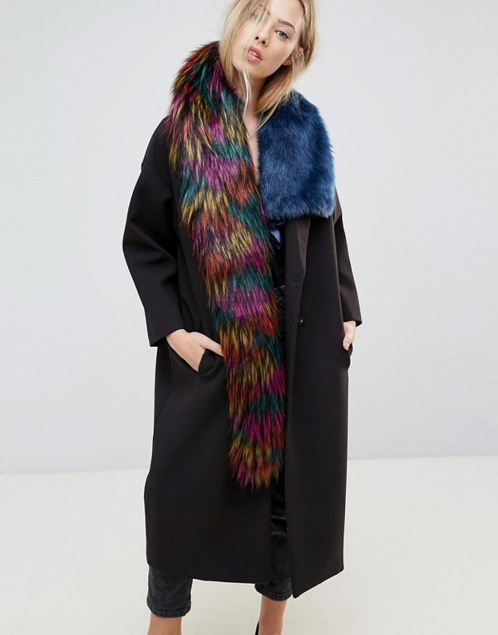 Asos Faux Fur High Low Tipped Bright Scarf - Multi