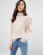 Miss Selfridge Chunky Frill Detail Sweater - Cream