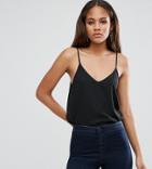 Asos Design Tall Woven Cami Top With Double Layer - Black