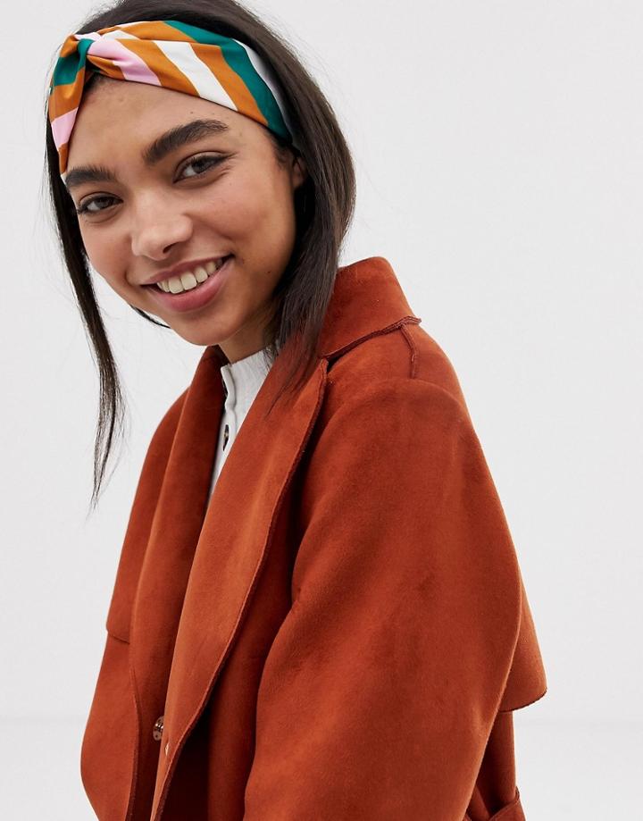 Asos Design Headband With Twist Front In Slanted Stripe Print - Multi