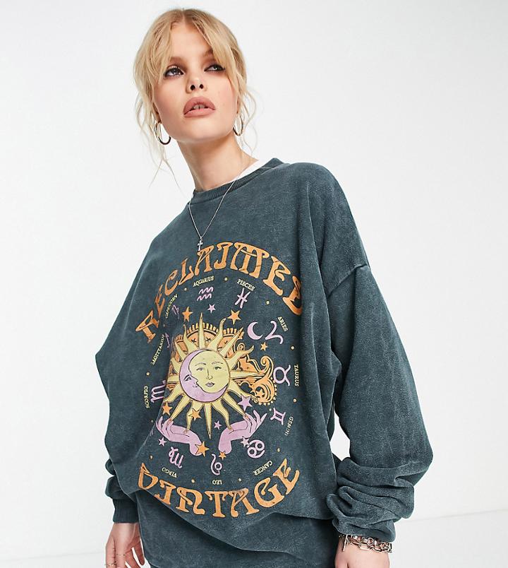 Reclaimed Vintage Inspired Sweatshirt With Sun And Moon Print-black