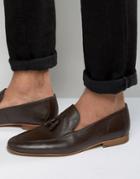 River Island Leather Loafers With Tassels In Brown - Brown