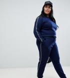 Brave Soul Plus Presely Veolur Track Pants With Side Stripe - Navy