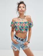 Asos Premium Crop Top With Floral Embroidery - Multi