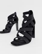 Asos Design Hunt Elastic Strappy Block Heeled Sandals - Black