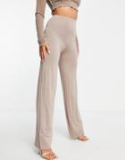 Flounce London Basic High Waisted Wide Leg Pants In Light Brown