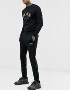 Boss Athleisure Gold Logo Cuffed Sweatpants In Black