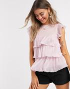 River Island Metallic Tiered Top In Pink