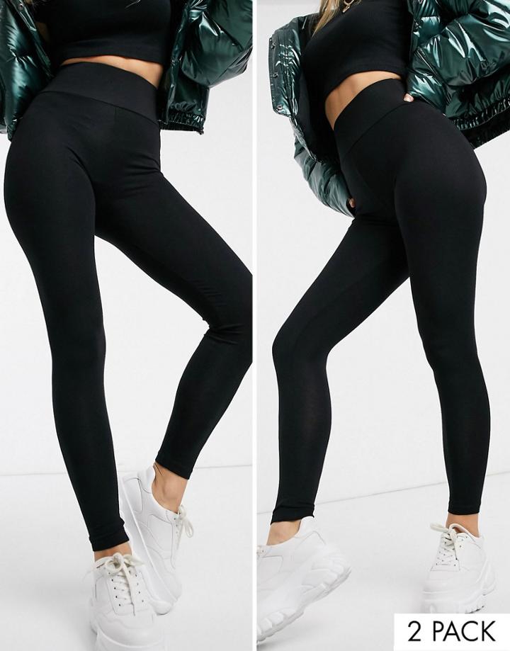 Asos Design 2 Pack Legging With Deep Waistband Save-black