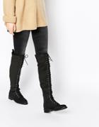 Asos Knick Knack Lace Up Over The Knee Boots - Black Nu Buck