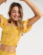 Ever New Shirred Puff Sleeve Crop Top Two-piece In Mustard Floral-yellow