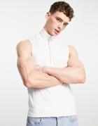 Asos Design Heavyweight Tank Top With Zip High Neck In Cream-white
