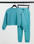 Pull & Bear Tracksuit Sweatshirt And Sweatpant Set In Washed Green