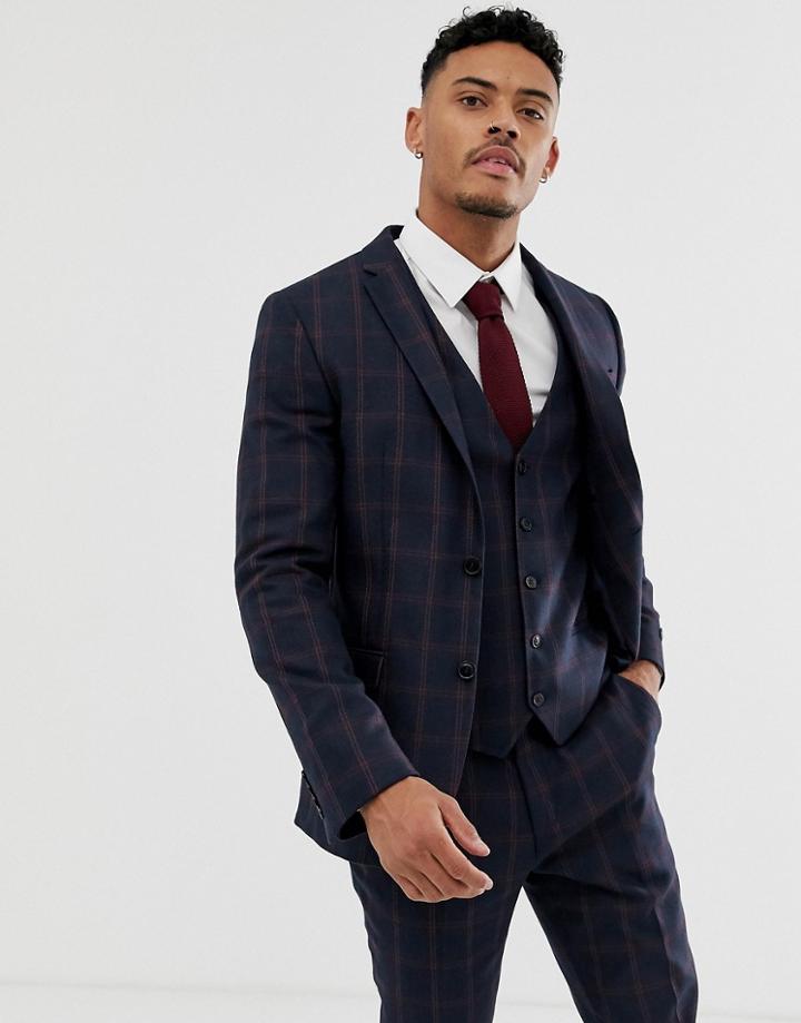 River Island Skinny Suit Jacket In Navy Track - Navy
