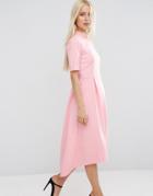 Asos Midi Bonded Dress With Full Skirt And Dipped Hem - Pink