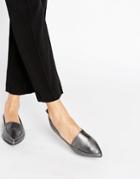 Aldo Bazovica Pewter Leather Point Flat Shoes - Silver