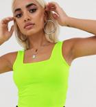 Asos Design Petite Crop Square Neck Cami In Neon Yellow - Yellow