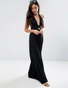 Asos Jersey Halter Maxi Beach Dress - Black