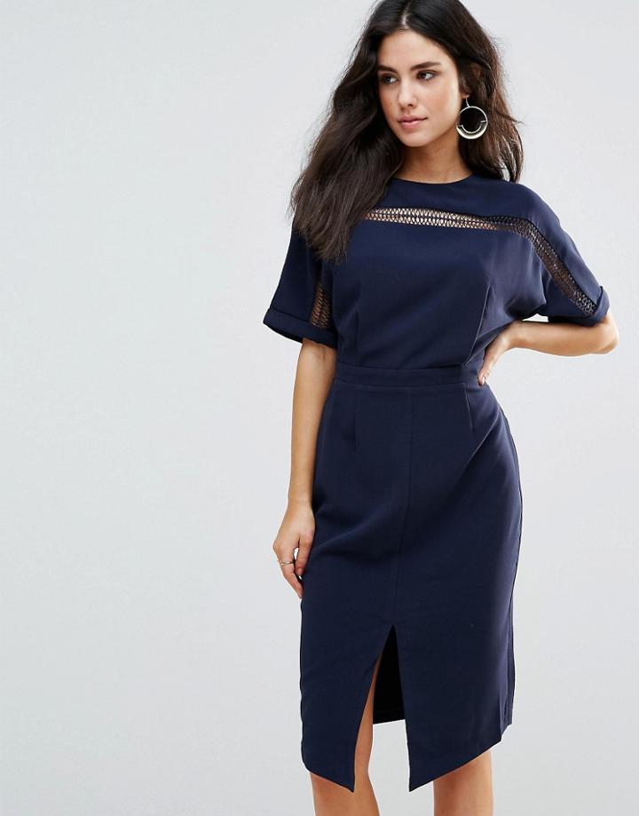 Adelyn Rae Kimono Sleeve Sheath Dress - Navy