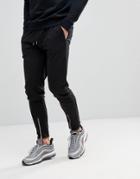 Boohooman Skinny Fit Joggers With Front Zip In Black - Black