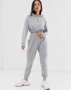 Asos Design Tracksuit Hoody With Printed Lining / Jogger With Toggles-gray