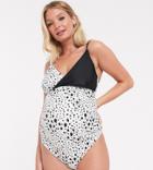 Peek & Beau Maternity Exclusive Wrap Front Swimsuit In Contrasting Dalmatian D-f - Multi