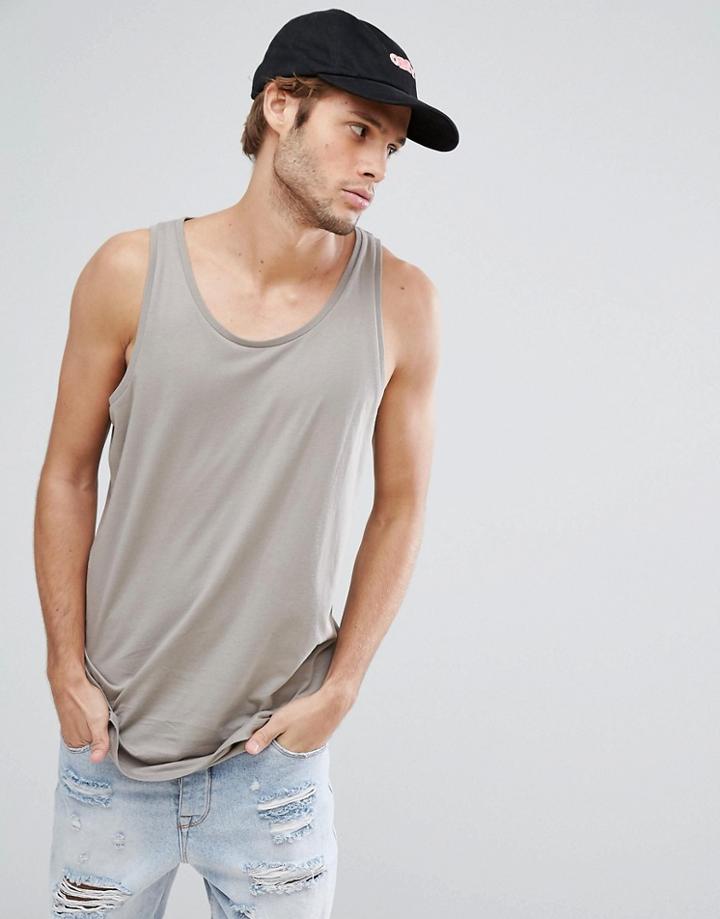 Asos Longline Skater Fit Tank In Beige - Brown