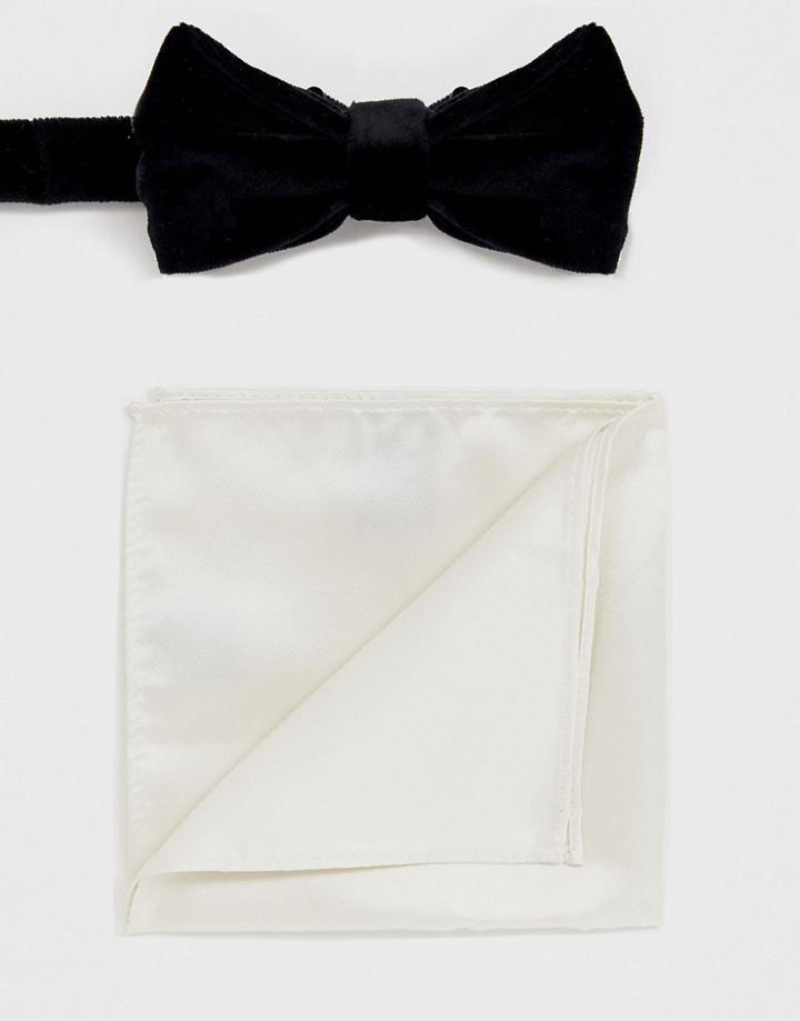 Devils Advocate Black Velvet Bow Tie And White Pocket Square