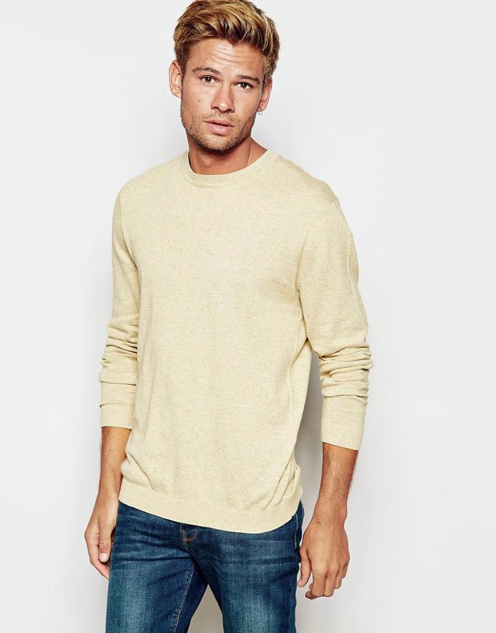 Asos Crew Neck Sweater In Cotton - Stone Nep