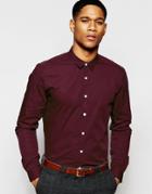 Asos Slim Shirt With Stretch In Burgundy - Burgundy