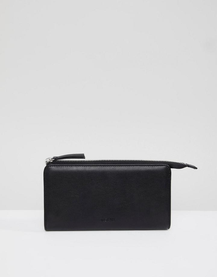 Monki Faux Leather Zip Wallet In Black - Black