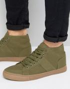 Asos Lace Up Skater Sneakers In Khaki Canvas With Gum Sole - Green