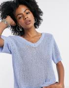 Object Emily 3/4 Sleeve V-neck Sweater In Lilac-blues