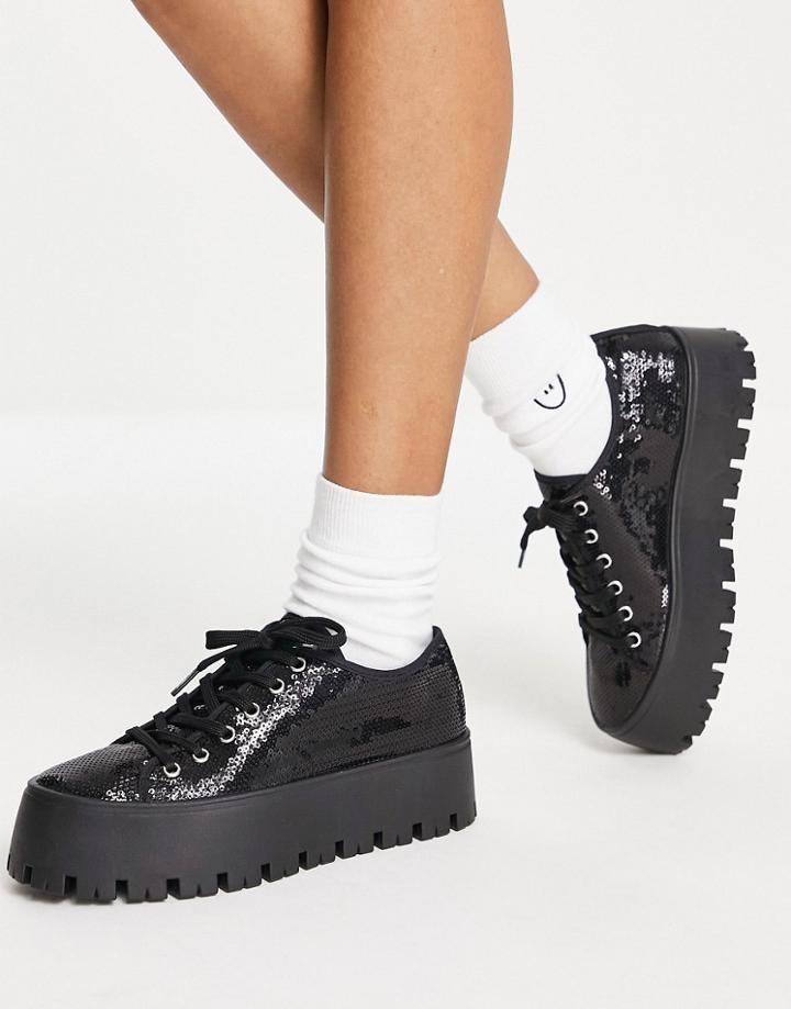 Asos Design Devoted Chunky Sneakers In Black Sequin