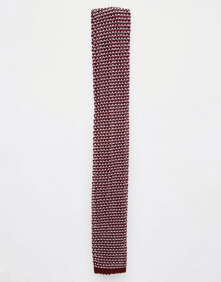 Asos Knitted Tie In Burgundy - Red