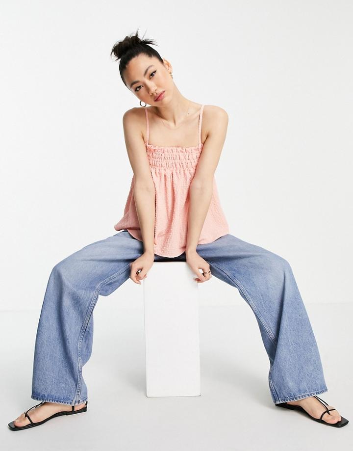 Asos Design Puff Texture Cami Sun Top In Pink