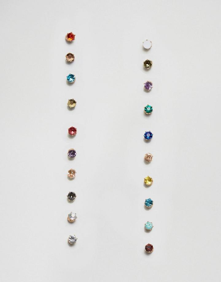 New Look 24 Pack Rainbow Colored Stud Earrings - Multi