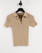 Lipsy Short Sleeve Knit Polo In Camel-brown