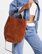 Urbancode Leather Suede Bucket Bag In Tan-brown