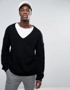 Asos Slouchy V-neck Sweater In Black - Black