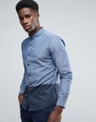 Esprit Grandad Collar Shirt With Contrast Color Block Hem - Navy