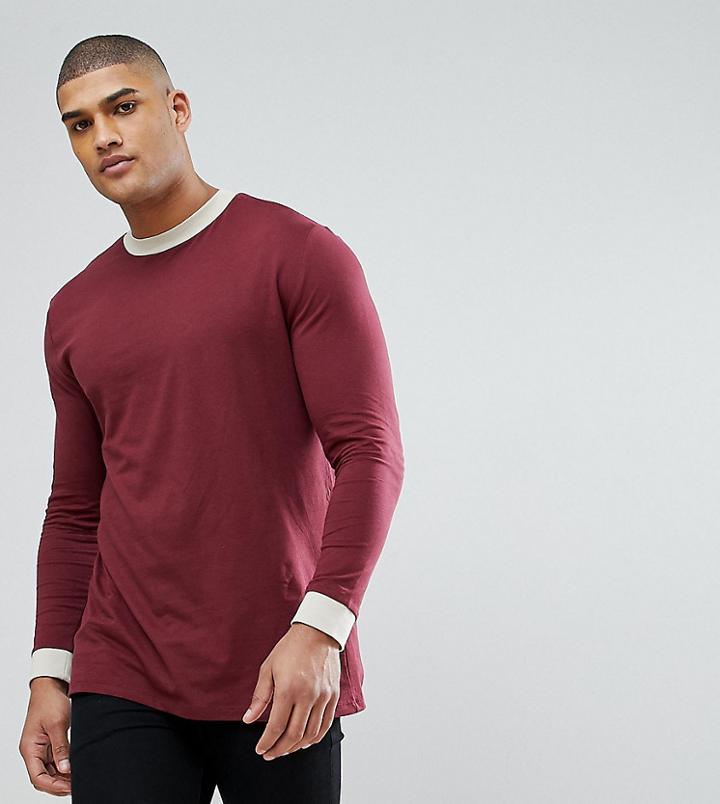 Asos Tall Relaxed Skater Long Sleeve T-shirt With Contrast Turtleneck And Curved Hem - Multi