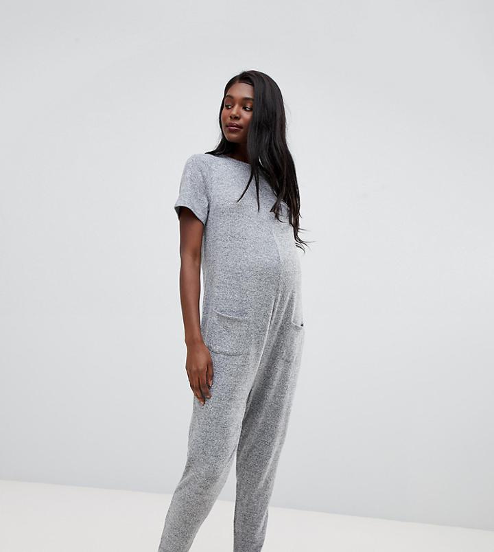 Asos Design Maternity Lounge Short Sleeve Super Soft Touch Jumpsuit - Gray