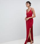 Asos Tall Slinky Wrap Mini Dress With Maxi Overlay-red