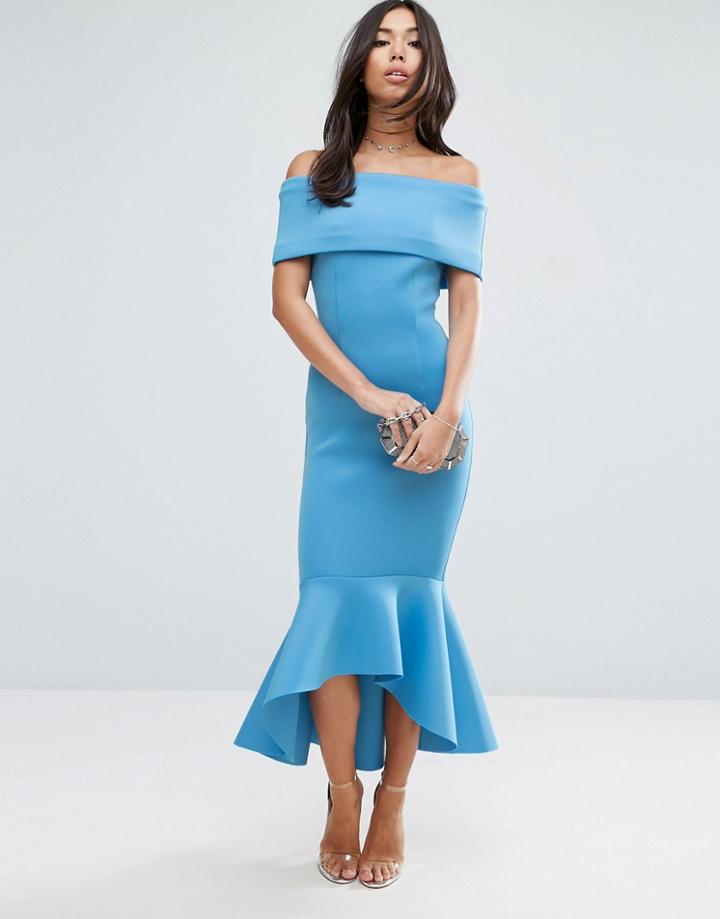Asos Premium Deep Fold Pephem Midi Dress - Blue