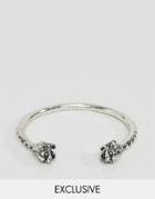 Reclaimed Vintage Bangle In Burnished Silver With Dragons Head - Silver