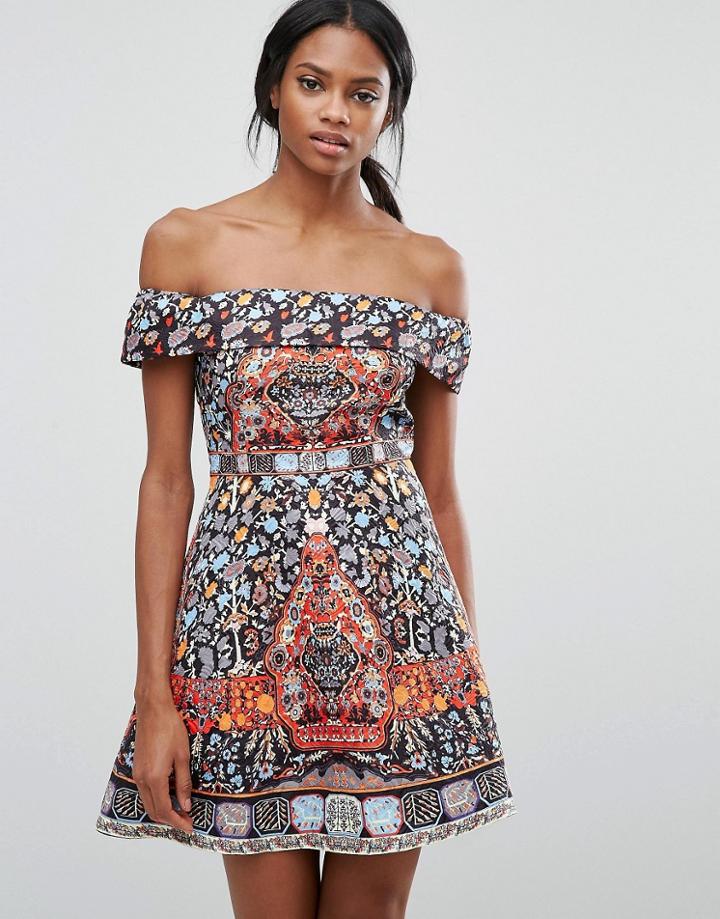 Comino Couture Bardot Printed Mini Dress - Multi