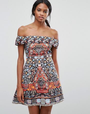 Comino Couture Bardot Printed Mini Dress - Multi