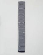7x Knitted Tie In Needle Stripe - Navy