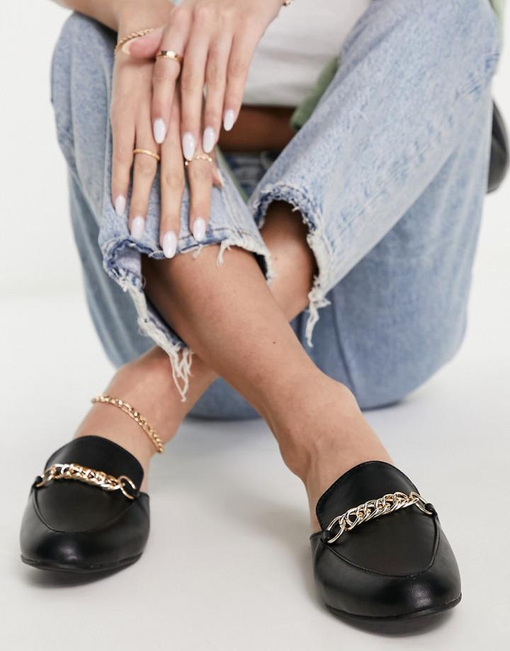 Qupid Metal Trim Mule Loafers In Black